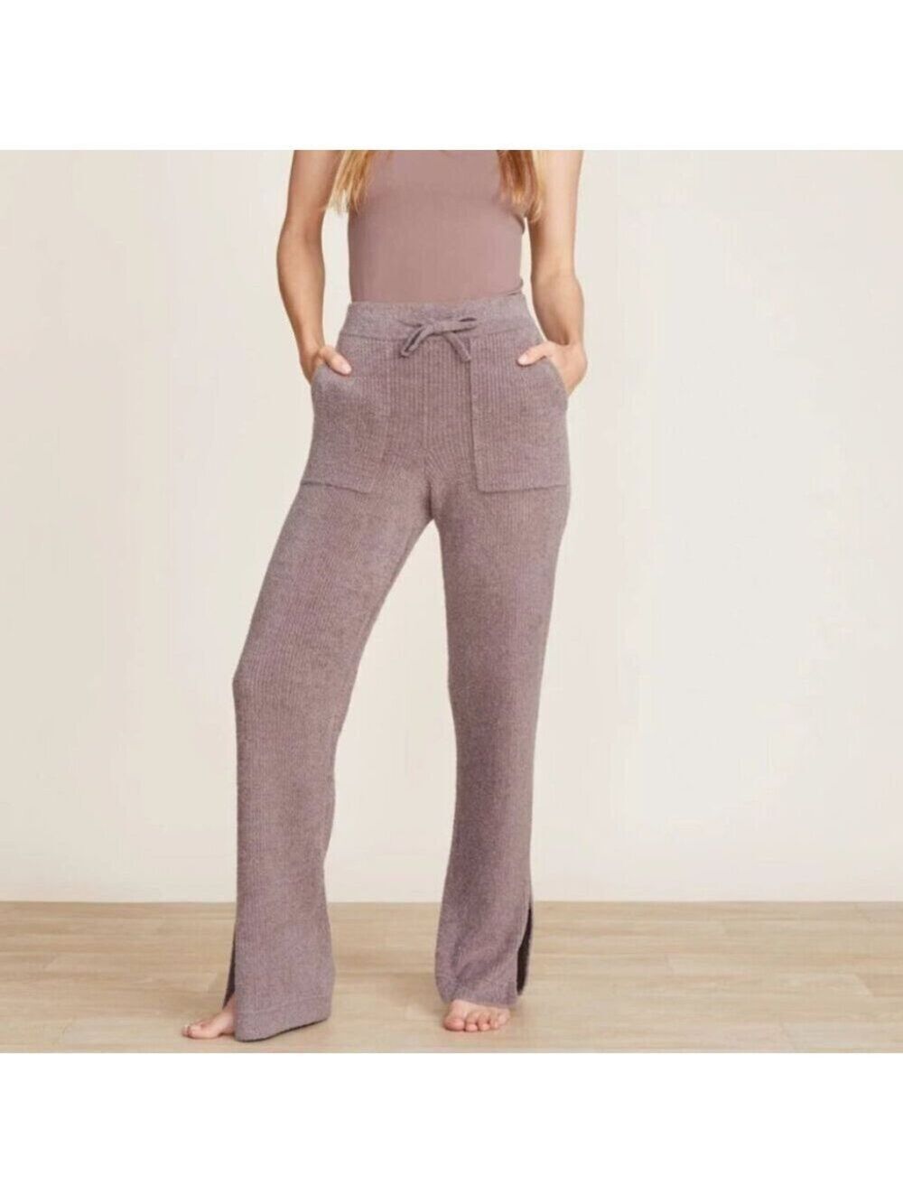 Barefoot Dreams CozyChic Lite Willow Pinched Seam Slit Pants in Driftwood Large
